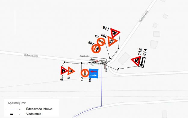 Satiksmes organizācijas shēma Rubeņu ceļā